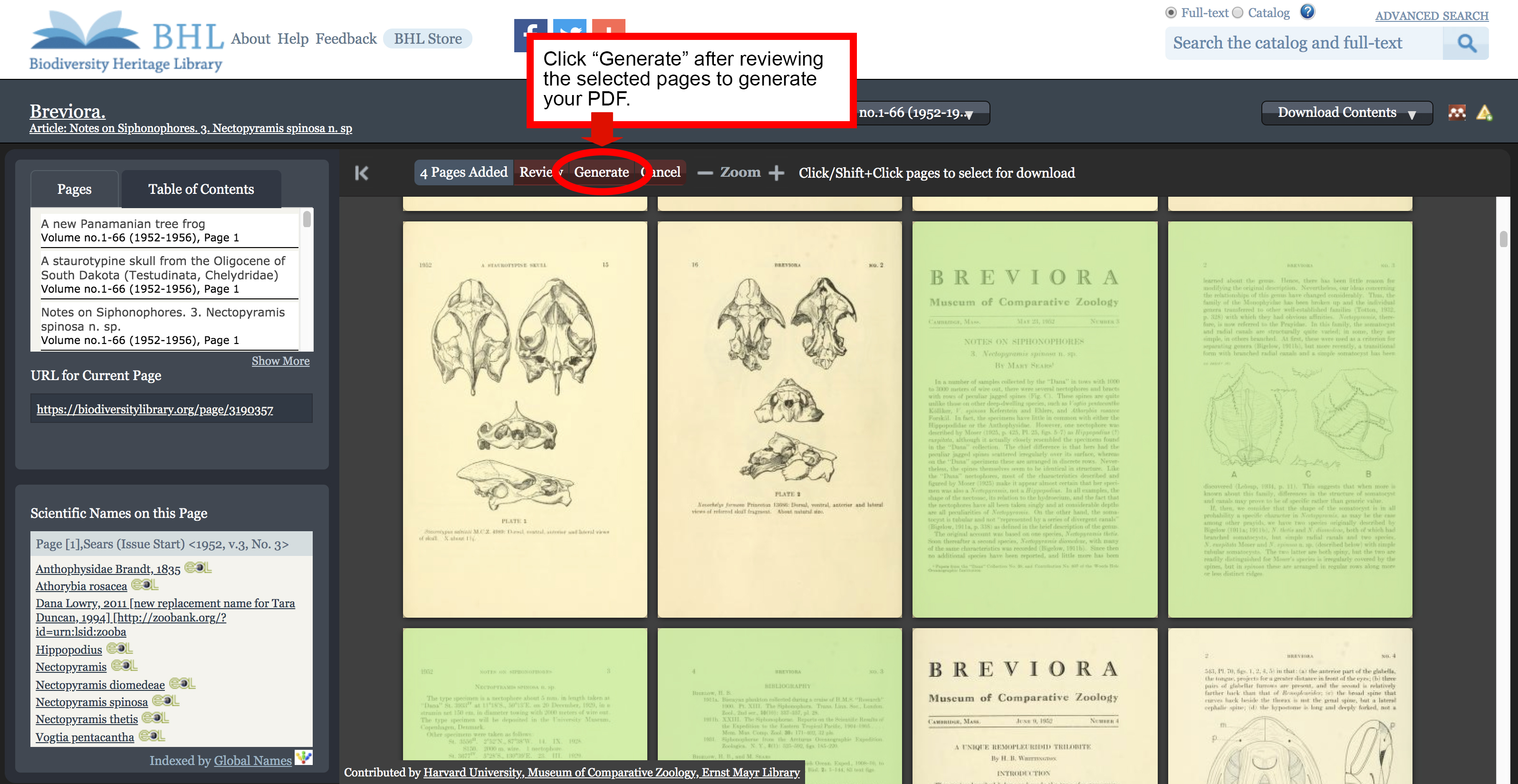 Screenshot of the book viewer in the Biodiversity Heritage Library with the 