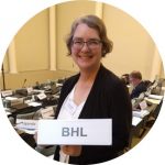 Connie Rinaldo holds a BHL placard